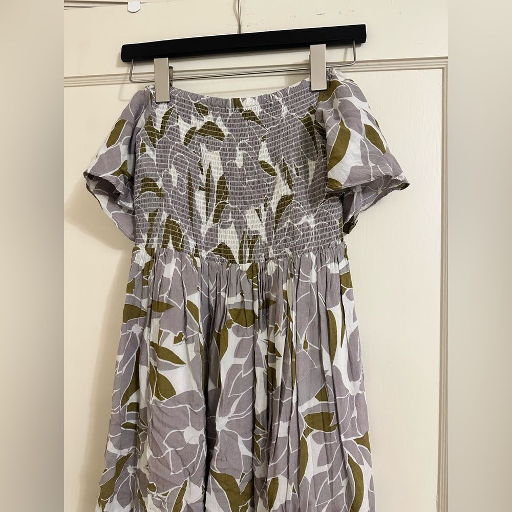 Free People Off the Shoulder Purple and Green Floral Print Dress in Size Small